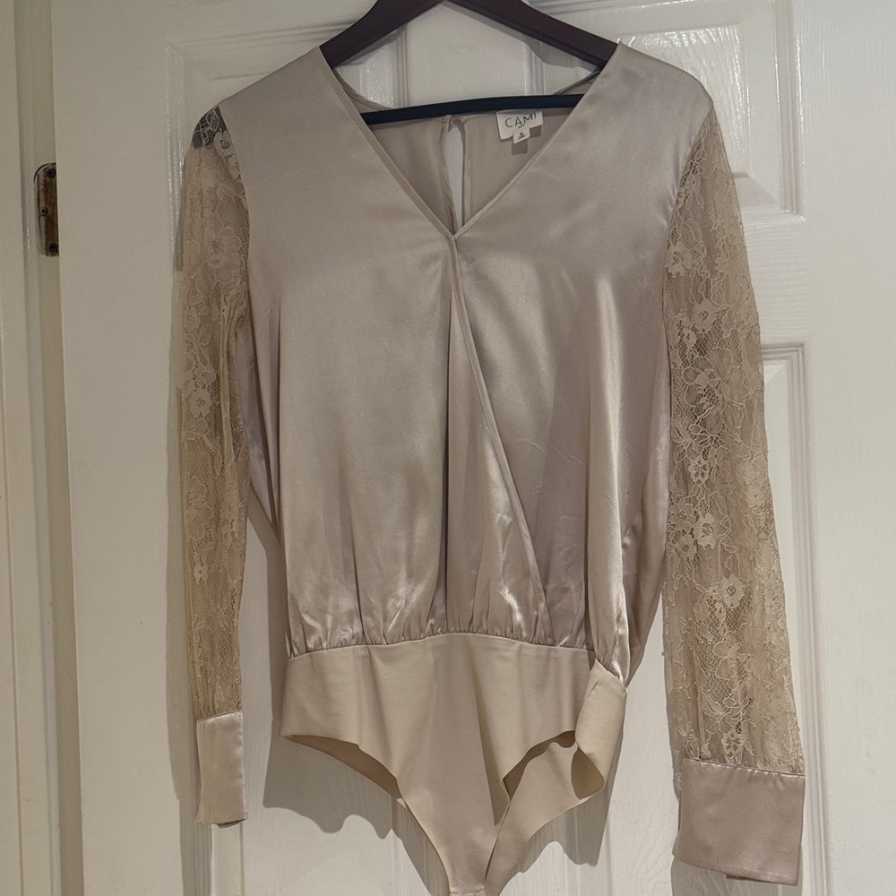 Cami NYC Silk Chamange Lace Sleeve Bodysuit